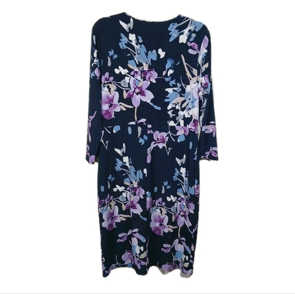 The Limited Floral Faux Wrap Dress Large Blue Purple 3/4 Sleeve - Picture 4 of 10